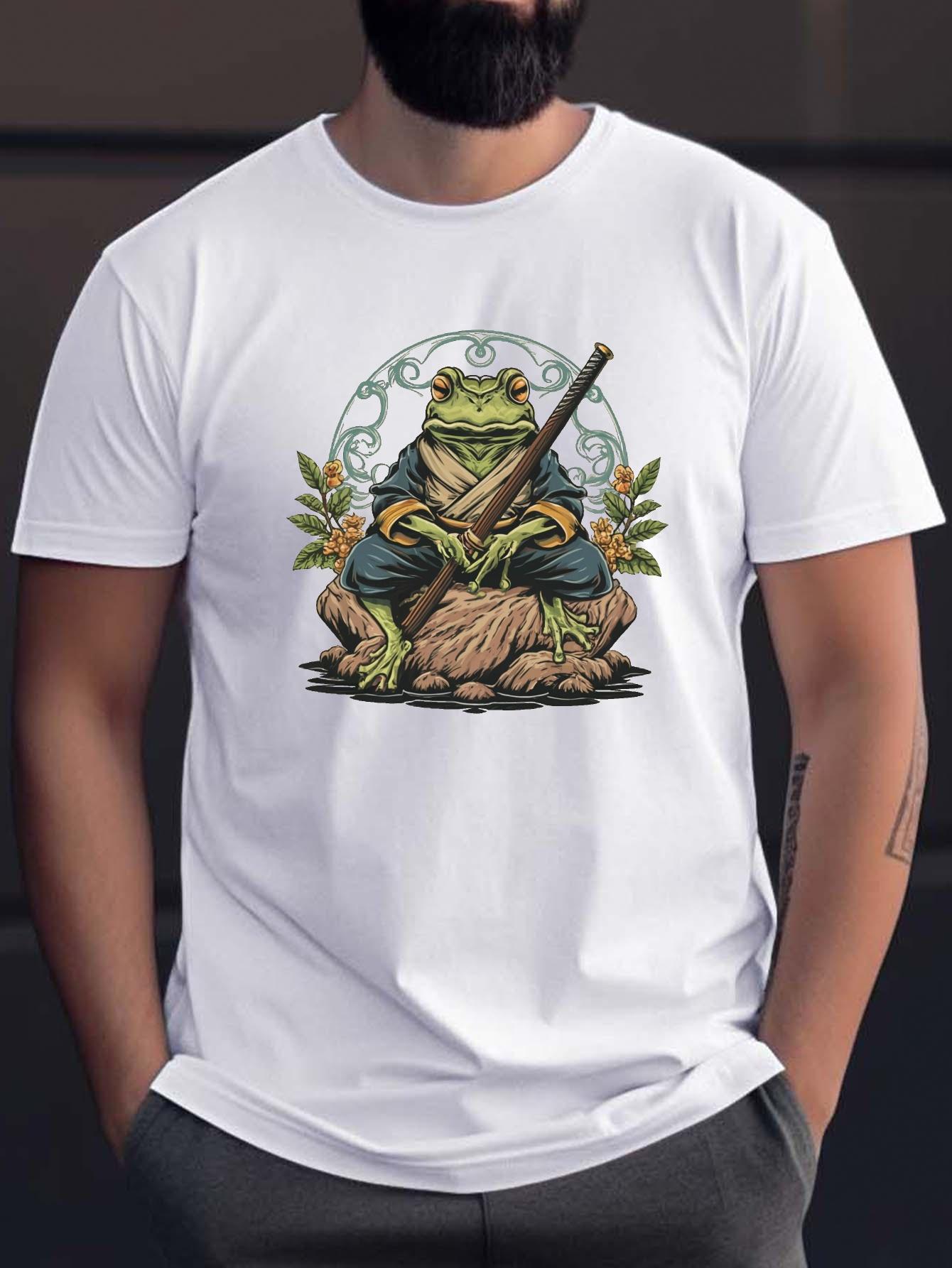 This is a mens Tshirt with a front shoulder fit by Master Wisdom Frog The style is trendy and novel the Tshirt is comfortable S