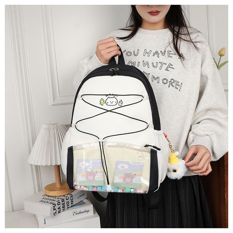 Schoolbag Korean Version Ins Cartoon Backpack for Women, Large Capacity, Small Fresh Student Schoolbag, Two-dimensional Girl, Bar Pain Bag for Women