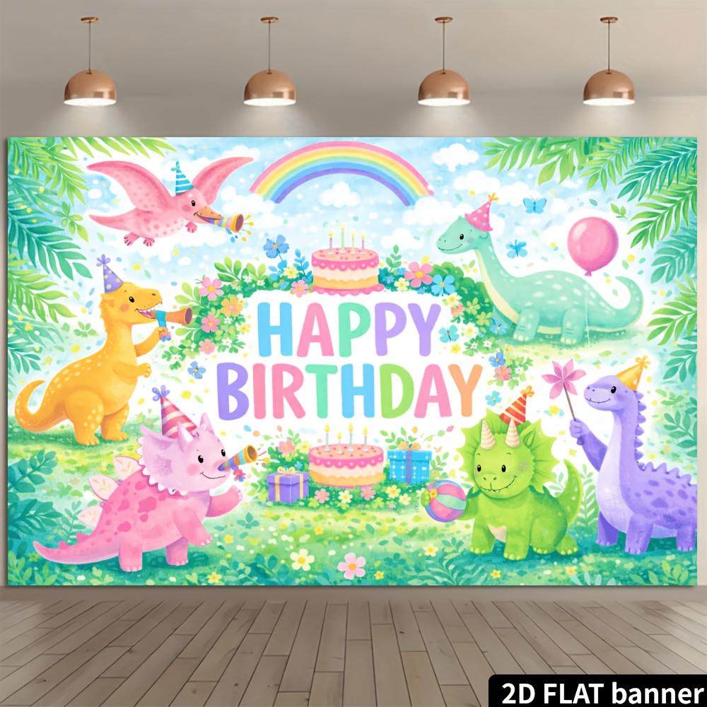 2D Flat Dinosaur-themed Birthday Party Banner Background Suitable for Indoor and Outdoor Birthday Celebrations