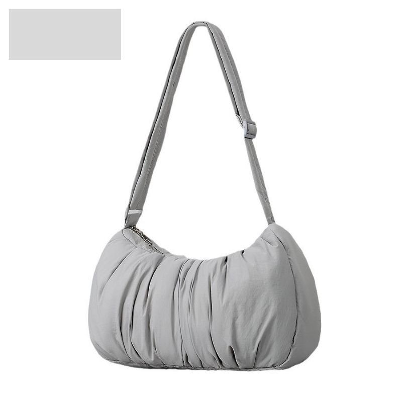 Niche Design Pleated Underarm Bag Fluffy Clip Cotton Crescent Shoulder Crossbody Bag Nylon Saddle Bag