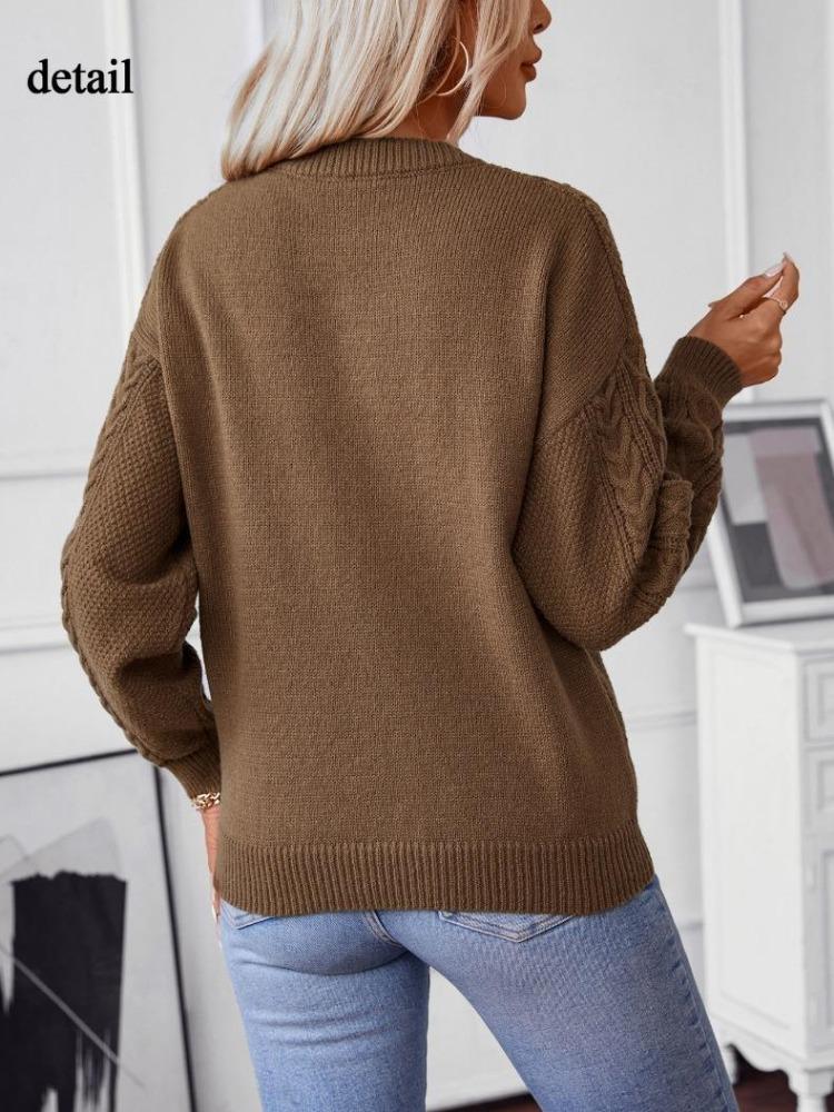 Women Chunky Cable Knit Oversized Pullover Sweater Crew Neck Long Sleeve Solid Color Casual Woven Tops Fall