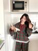 Korean-Style Christmas Plaid Couple Pajamas with Peter Pan Collar