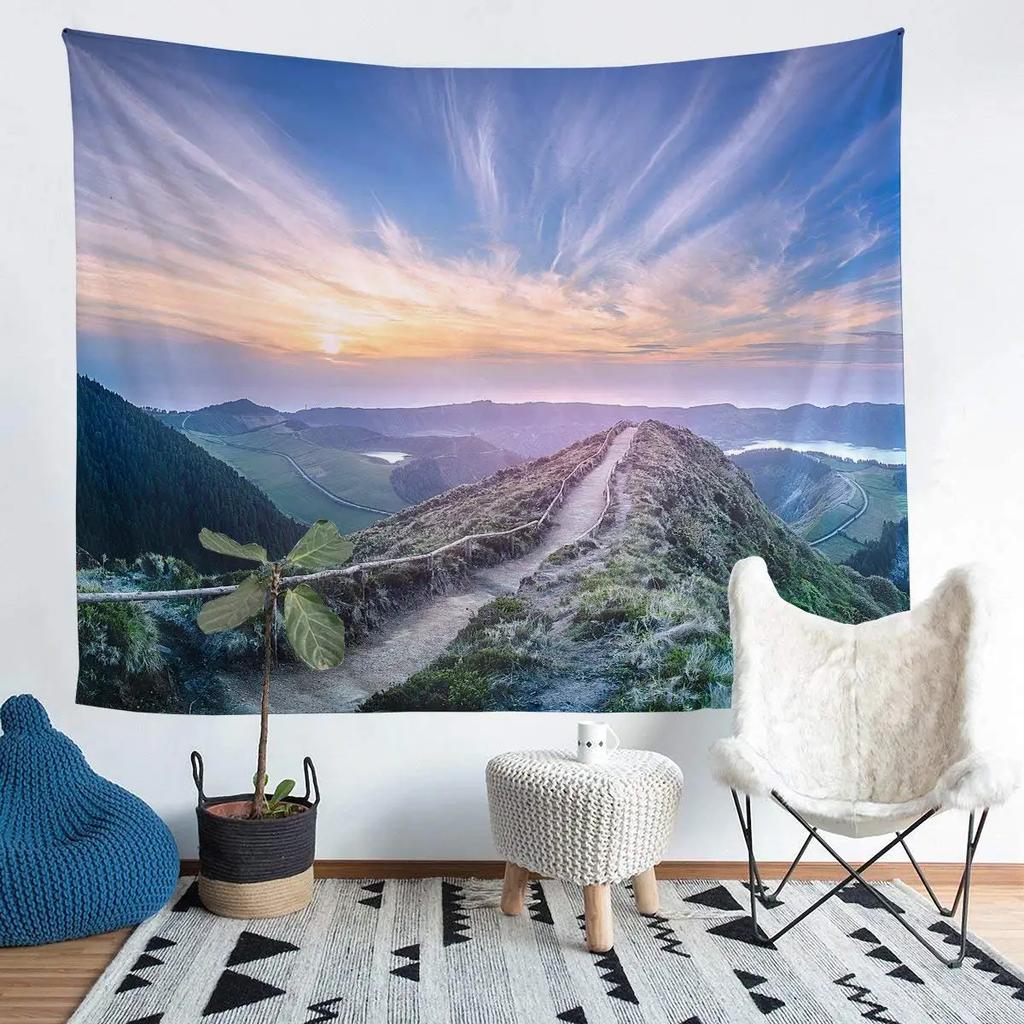 Mountain Tapestry Colorful Sunset Reflection Tapestry Nature Meadow Tapestry Wall Hanging for Bedroom Living Room Dorm Decor