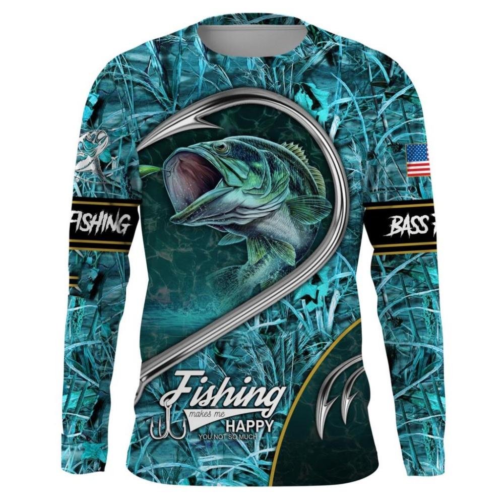 Spring and Autumn Round Neck 3D Printed Fishing Pattern Top Fashionable Casual Long Sleeved Men's T-shirts