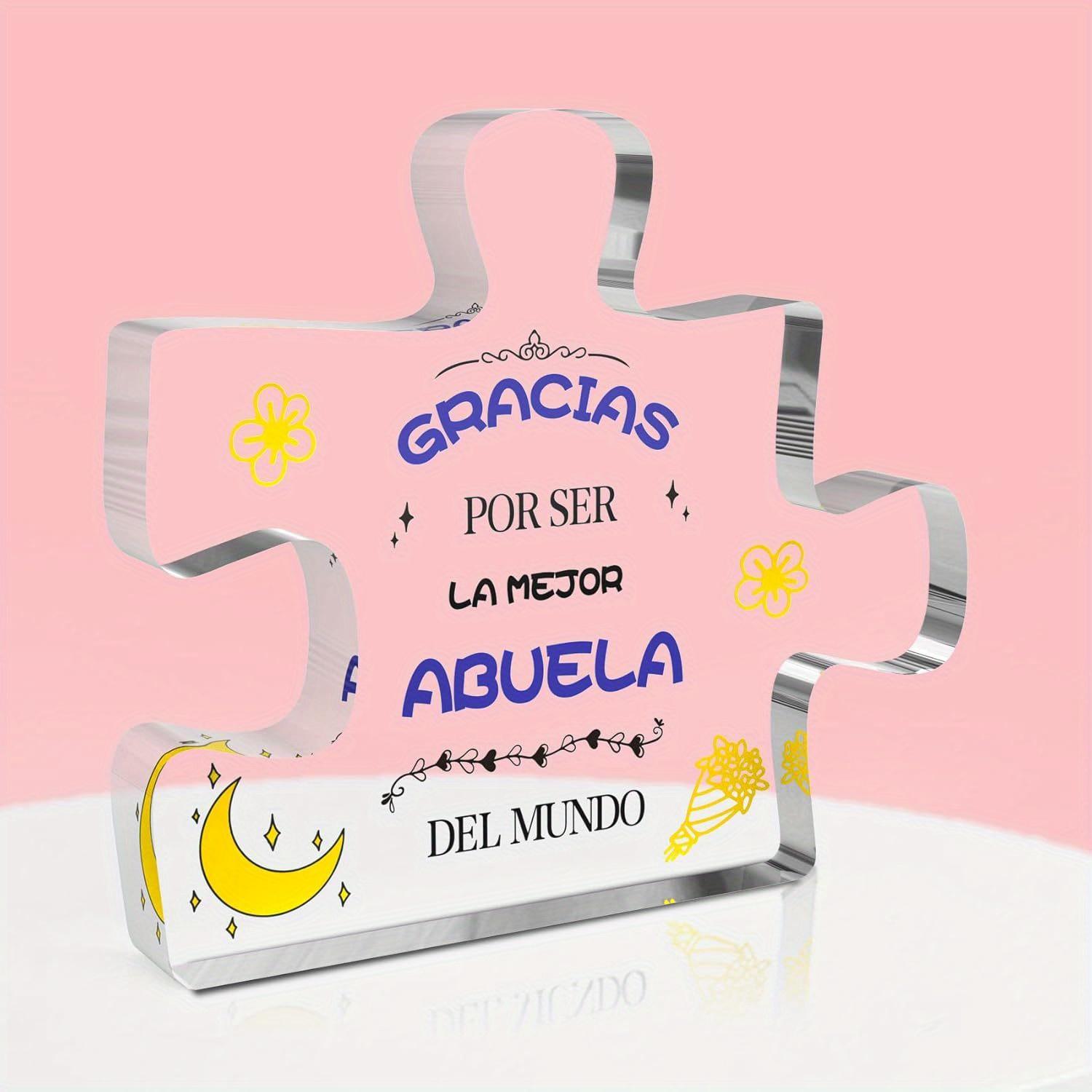 Gracias Por Ser La Mejor Abuela Del Mundo  Acrylic Puzzle Keepsake Box with Floral & Star Designs - Pink Background, Golden Accents, Perfect Gift fo 11*10cm