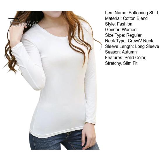Women Shirt T-Shirt Crew/V Neck Slim Fit Pullover Long Sleeve Stretchy Keep Top Warm Solid Color Autumn Basic Tee Tops Daily Clothing Cold Resistant