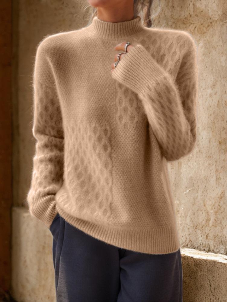 Dame 2025 Høst/Vinter Vintage Ensfarget Strikket Jacquard Pullover Genser