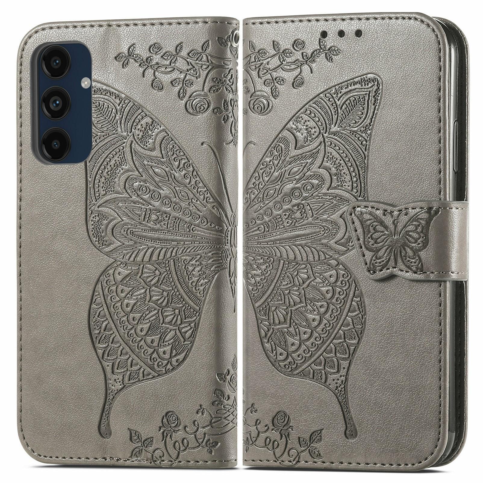 

For Samsung Galaxy S24 FE Case PU Leather Wallet Phone Cover Butterfly Pattern Grey