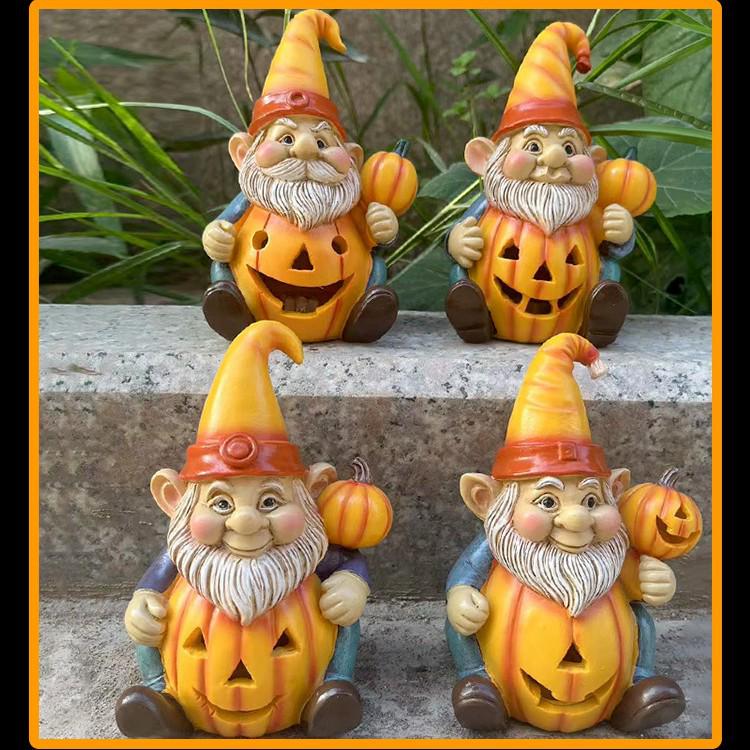 Light-Up Pumpkin Old Man Halloween Yard and Home Decor Resin Craft