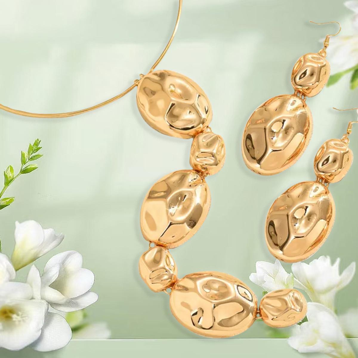 Oval irregular geometric collar earrings set unique metal temperament clavicle collar set splicing золотисто-желтый