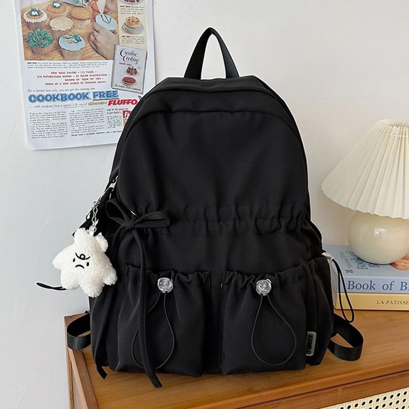 Minimalist Solid Bowknot Students Schoolbag Tutoring Bag Large Capacity Nylon Knapsack Waterproof Outdoor Travel Backpack Tote