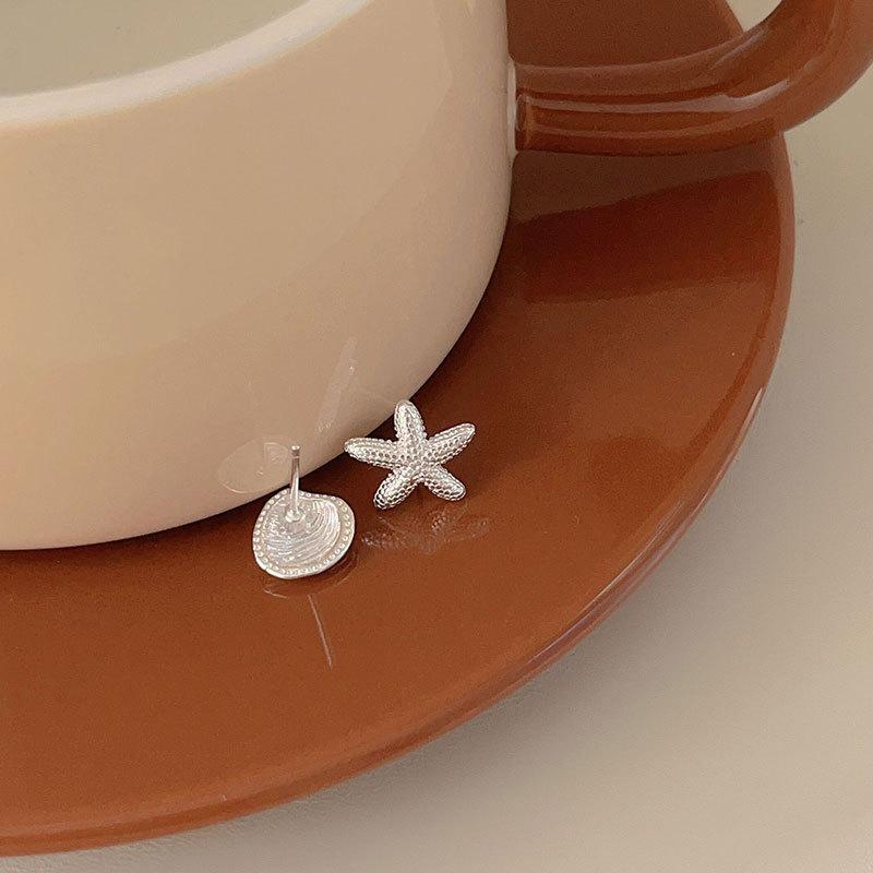 VENTFILLE 925 Sterling Silver Starfish Shell Earring for Women Girl Asymmetry Sweet Romance Jewelry Birthday Gift Dropshipping
