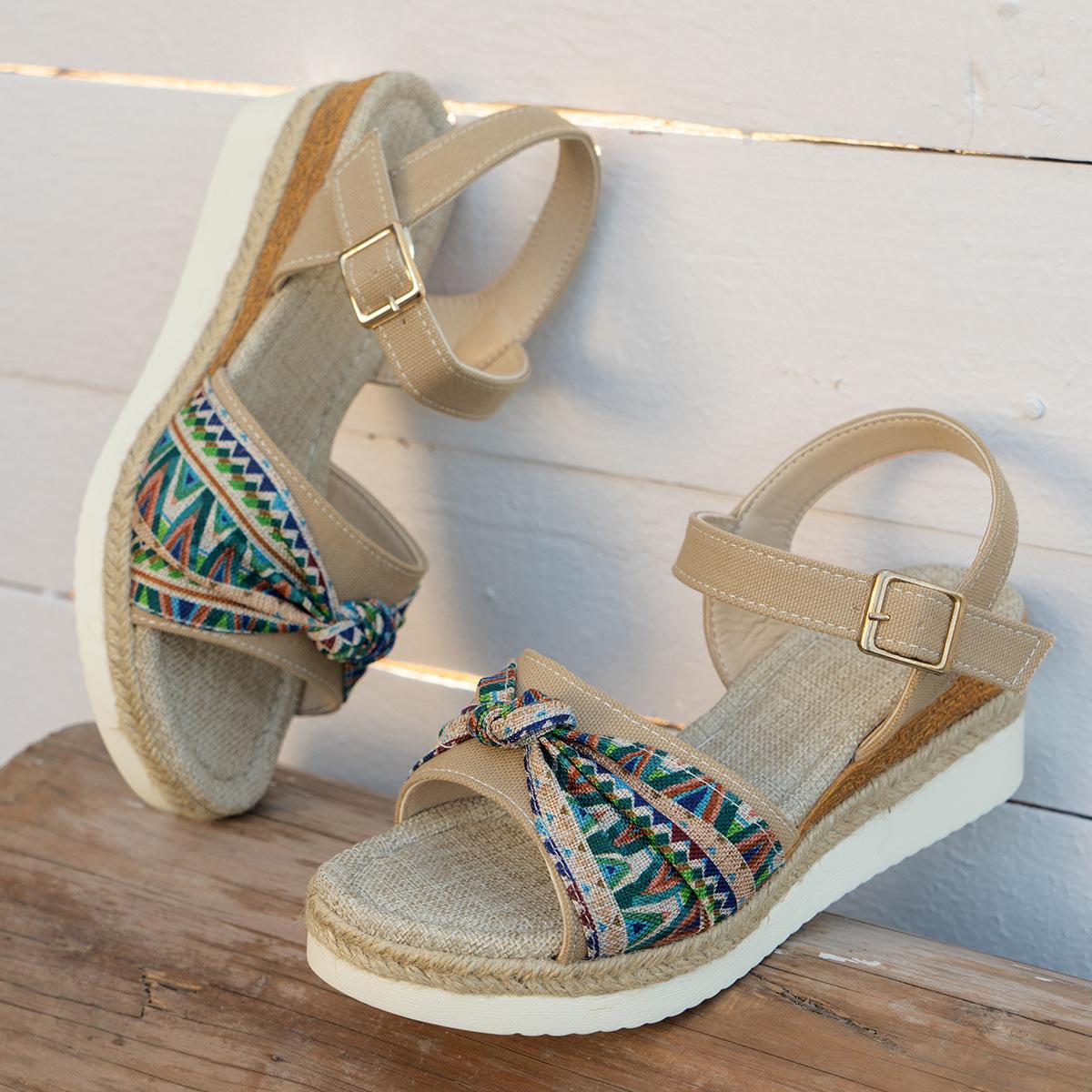 

Fashion Open Toe Wedge Sandals Women Light Casual Shoes Summer Buckles Wedge High Heel Casual Sandals Fashion Ethnic Style Beach Shoes 43