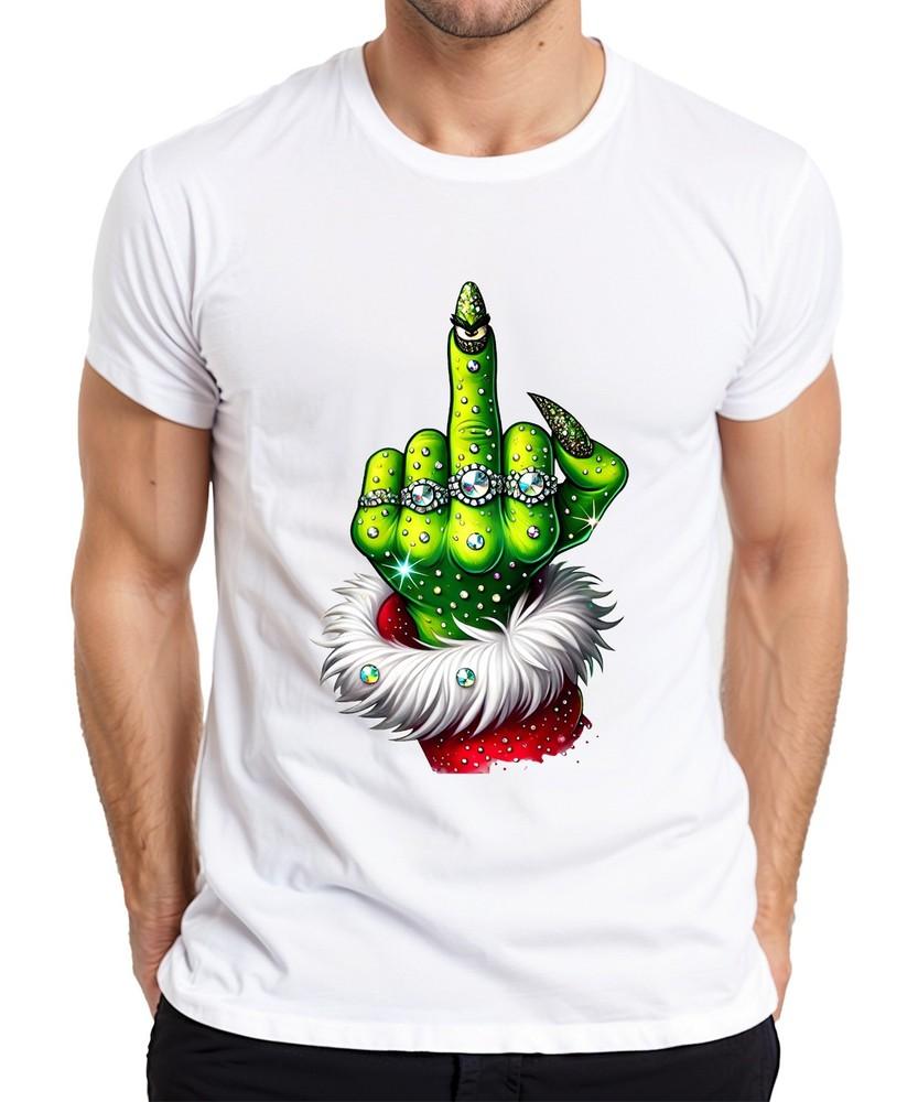 Grinch Middle Finger Christmas Cheeky Gift Glitter Unisexs Tshirt