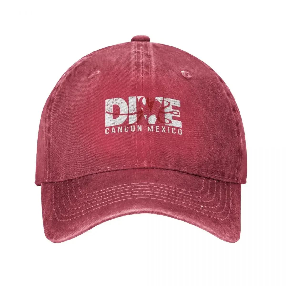 DIVE Cancun Mexico Scuba Dive Diving Octopus Unisex Baseball Caps Distressed Washed Hats Cap Summer Unstructured Soft Sun Cap One Size