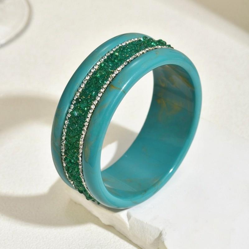 Elegant Rhinestone Bangles Fashion Imitation Turquoise Round Wide Bangles Bohemian Bracelets For Women Men New Gift Jewelry