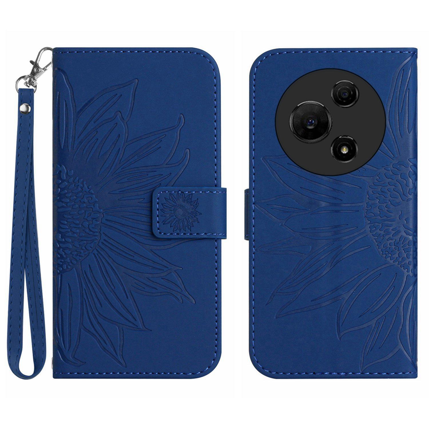 

For TCL 60 NxtPaper 4G Case Sunflower Imprint Leather Wallet Phone Cover with Wrist Strap Sapphire