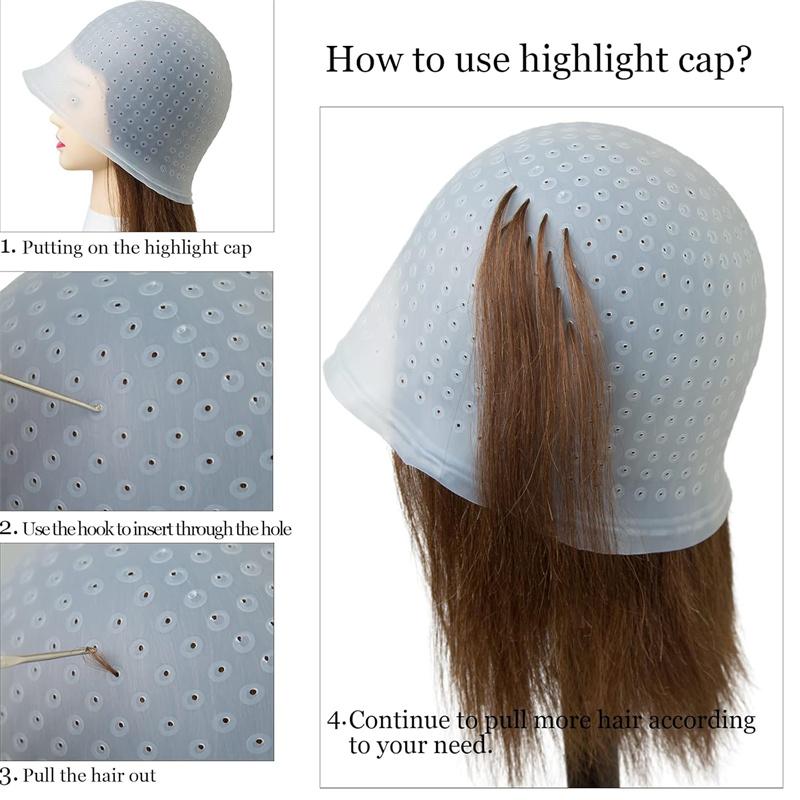 BEPAN Silicone Hair Coloring Highlighting Cap with Hooks 2 Set Reusable Silicone Highlight Cap Pull Through Hair Coloring Frosting Cap