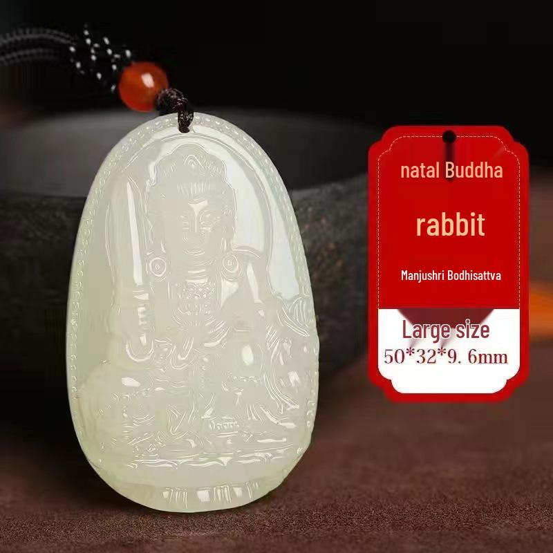 White Jade Zodiac Pendant: Eight Great Protectors Life Buddha