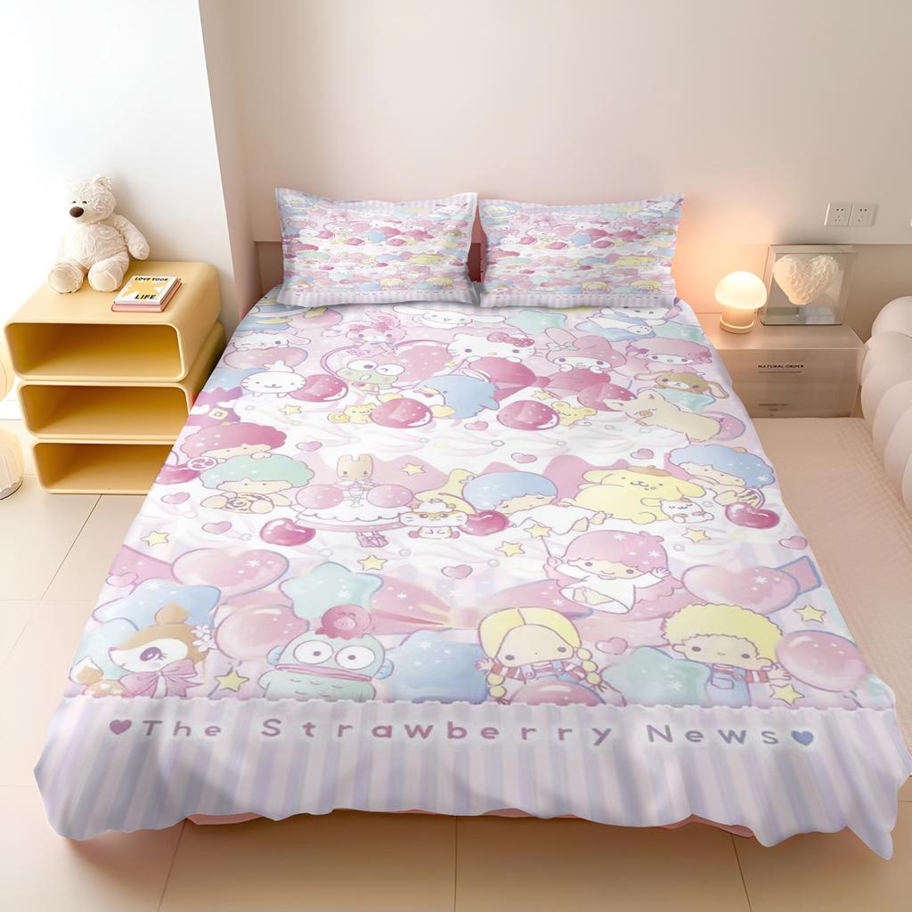 Honey Bonnie Duvet Cover Set Sanrio Sugarbunnies for Girl Pink Yellow Rabbit Duvet Cover Women Kids Bedroom Decor