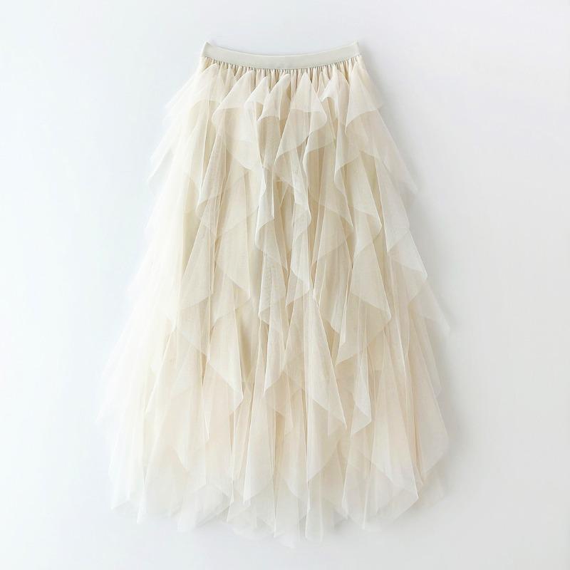 Manufacturer, Elastic Waist Fashionable Versatile and Thin Mesh Stitching Irregular Medium and Long Skirt