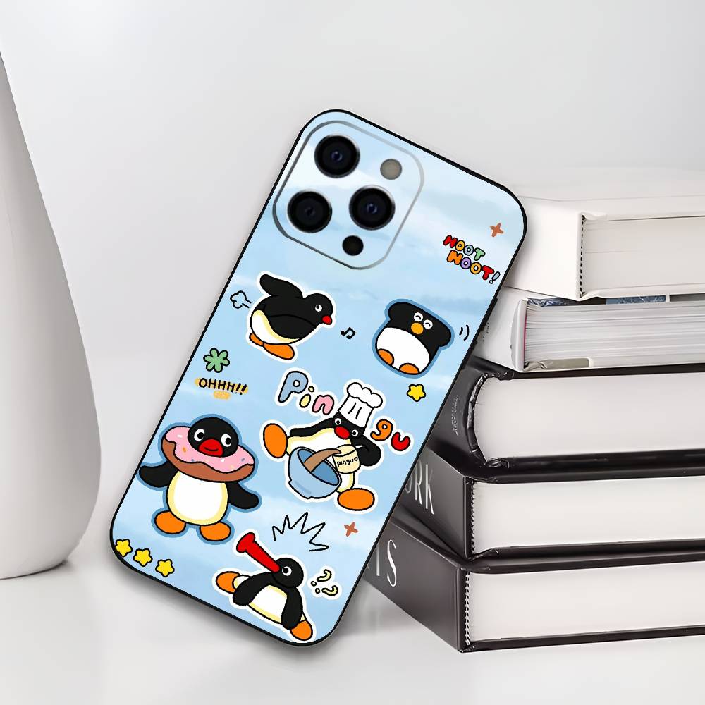 Cute Kawaii P-Penguin Phone Case For iPhone 17,16,15,14,13,12,11 Plus,Pro Max,XS,Soft Silicone Black Cover