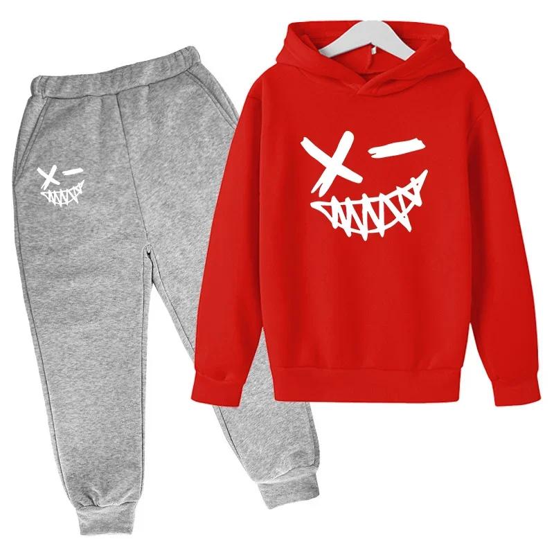 Böses Lächeln Aufdruck Kinder Frühling Herbst Sweatshirt Hose 2er Set 1-12 Jahre Kind Junge Mädchen Kleidung Jungen Freizeit Sport Set