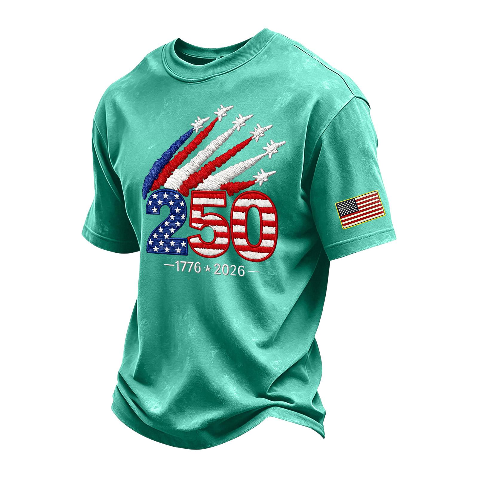 

Short Sleeve Crew Neck T Shirt with 250 Print 1776 2026 Graphic and Flag Patch Casual Fit Top for Men Women XL зелений