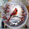 Christmas Red Grey Bird Wreath Metal Door Sign 8x8 Inch Aluminum Wall Decor Winter Home Kitchen Hanging Plaque