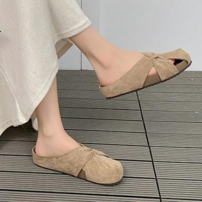 Cover Toe Mid-heel Flat Slippers for Women 2026 New Geometric Shape Solid Color Outdoor Casual Comfortable Stylish Slippers