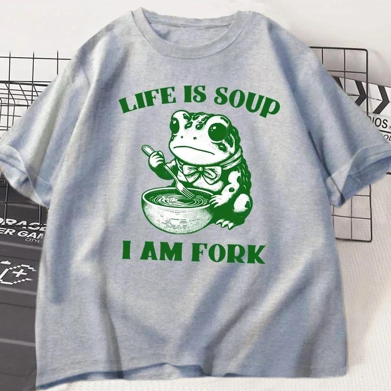 Summer men's Life Is Soup I Am Fork English printed T-shirt. Fun frog Summer short-sleeved camiseta hombre9