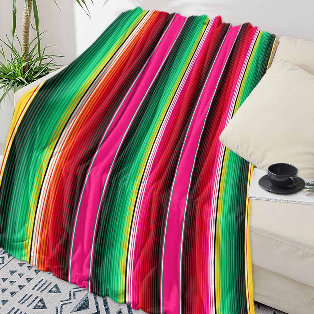 Colorful Mexican Stripe Throw Blanket Soft Flannel for Kids Warm Sofa Bedspread Portable Home Textile