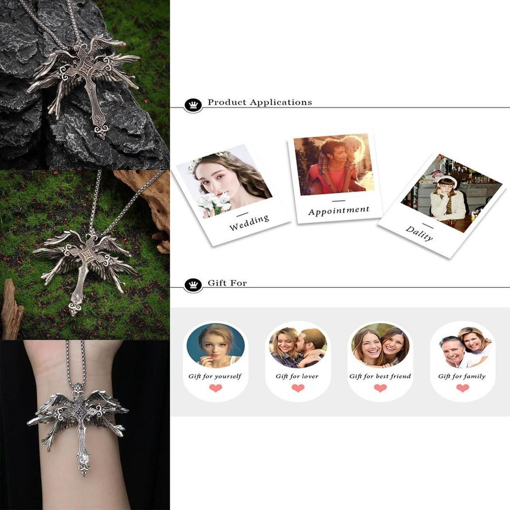 Fashionable Six Wing Angel Cross Necklace Eye-catching Design With Alloy And Pearl Chain