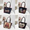 Cartoon Elephant Owl Canvas Handbag With Embroidery For Daily Casual Use
