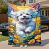 1pc Dog Flower Outdoor Flannel Blanket Soft Warm All-Season Throw for Sofa Bed Car Camping Office, Cozy Gift Idea1130S