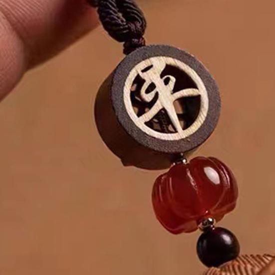 Wooden Pendant Car Ornament with Lanyard Easy To Hang Retro Engraved Lotus Car Pendant Rearview Mirror Decoration