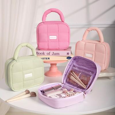 New Cotton Makeup Storage Bag Candy Color Puffs Square Storage Bag Large Capacity Travel Makeup Toiletry Bag