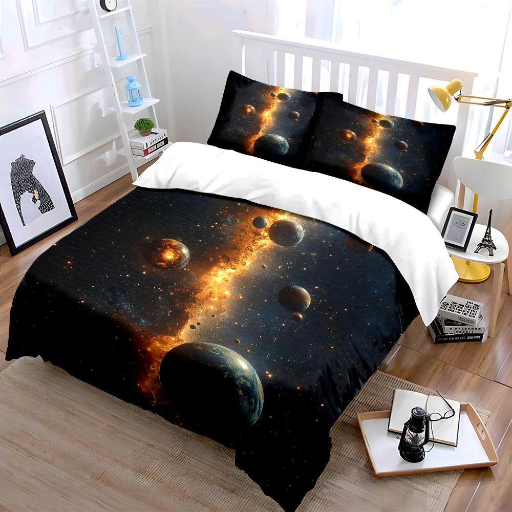 Cosmic Galaxy Planet Design Bedding Duvet Cover Set Duvet Cover Pillowcases  (1*Duvet Cover 2*Pillowcases, without duvet insert)