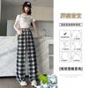 Ice silk wide-leg pants women's summer thin new high-waisted and thin casual narrow version straight plaid women's pants spring and autumn