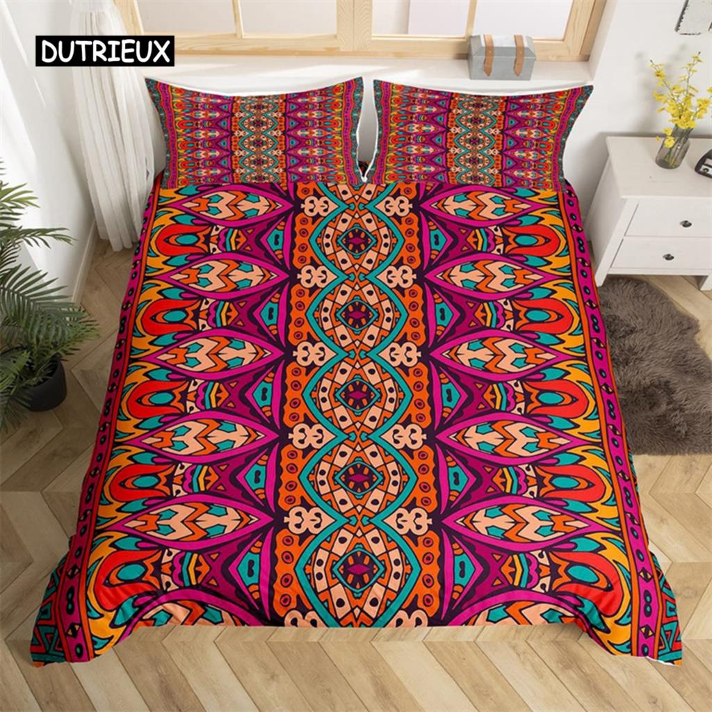Bohemian Floral Duvet Cover Paisley Mandala Comforter Cover Microfiber Geometry Aztec Mexican Style Bedding Set Twin Queen Size