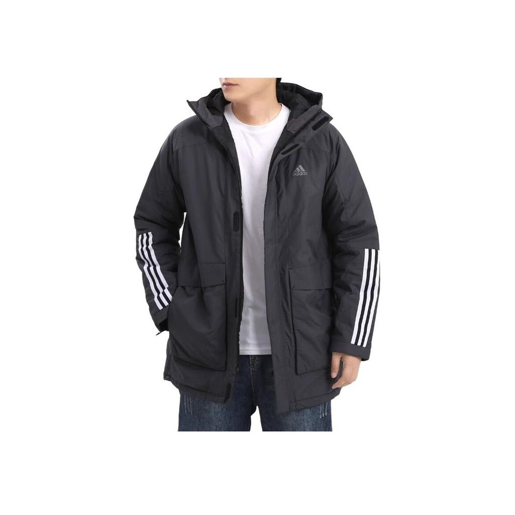 Adidas Windproof Hooded Warm Jacket Long Sleeve Cotton Coat Men Outerwear Black Grey GE9998