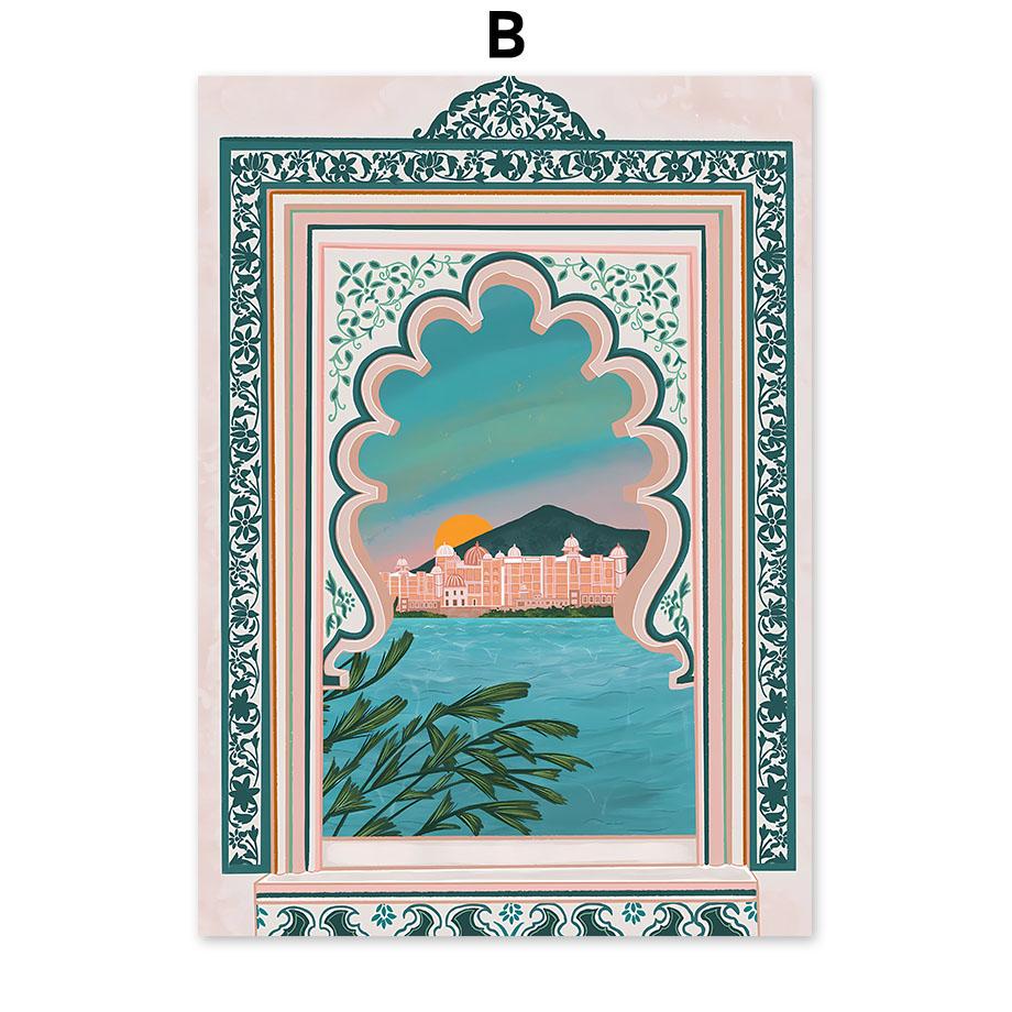 Boho Abstract Girl Lake Birds Leaf Illustration Wall Art Canvas Painting Nordic Poster And Prints Pictures For Living Room Decor