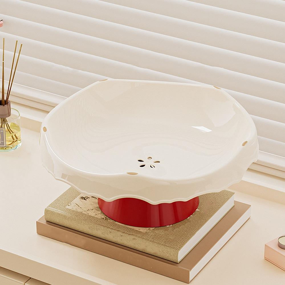 

360° Rotating Fruit Water-Filtering Bowl High Legged Fruit Serving Plate Tea Table White Without Fork