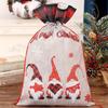 Plaid-Edged Burlap Christmas Gift Bag with Cartoon Forest Old Man Design