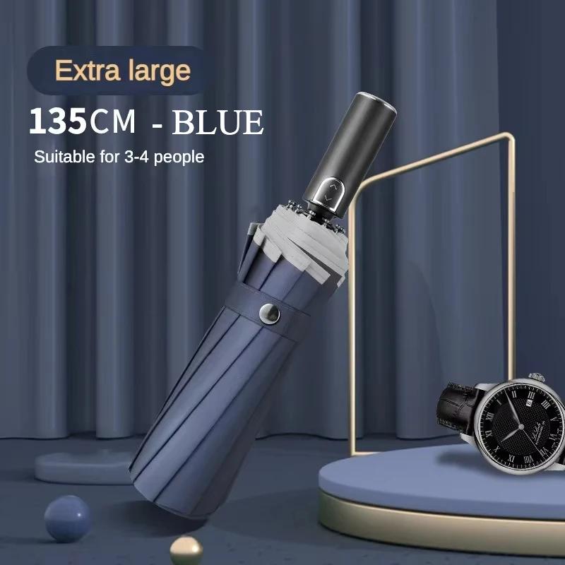 Large 135Cm Automatic Folding Umbrella, Reinforced Windproof Strong, Safety Reflective, Big Sun And Rain Umbrellas For Men Women