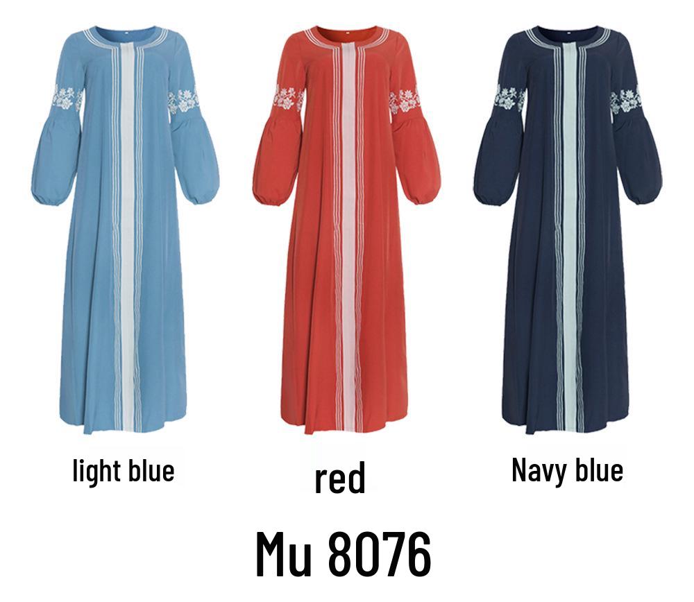 Damen Ethnisches Patchwork-Kleid mit Stickerei – Langärmeliges Colorblock-Gewand