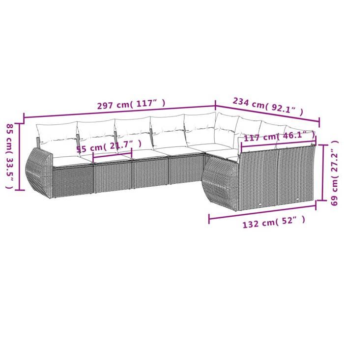 VidaXL Salon de Jardin avec Coussins 9 pcs, Canapés de Terrasse, Ensemble de Meubles de Patio, Mobilier d'Extérieur, Beige 3254175