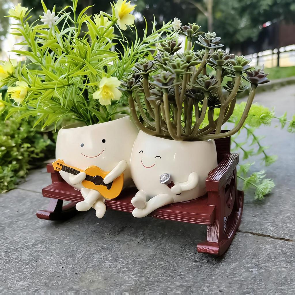 Resin Pot for Flowers Double Head Face Indoor Outdoor Plants Resin Pot for Cactus Monstera Aloe Garden Patio Porch Windowsill