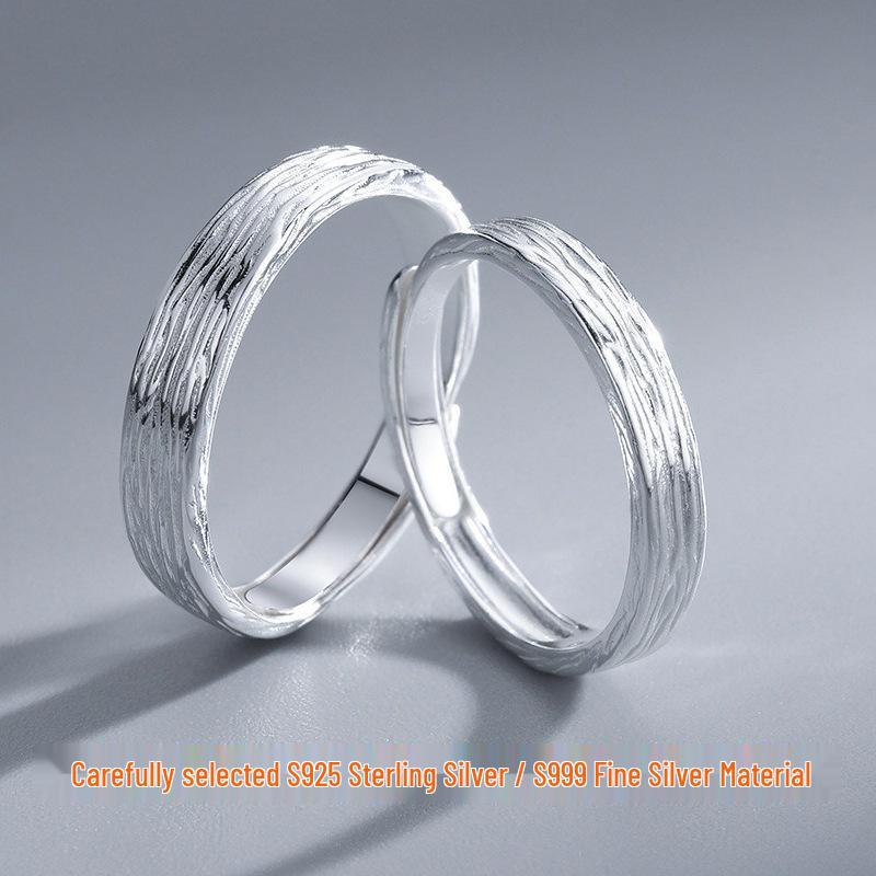 Sterling Silver Adjustable Couple Rings - Simple, Versatile, Textured Bands