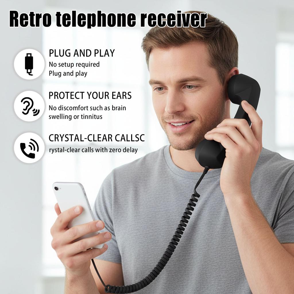 Landline Handle Receiver Type-C Creative Telephone Head Set Ergonomics Portable Vintage Phone Headset for Calls Meetings
